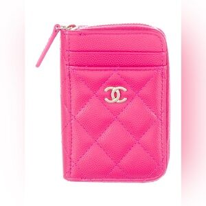 CHANEL 2022 Quilted Zip Card Holder